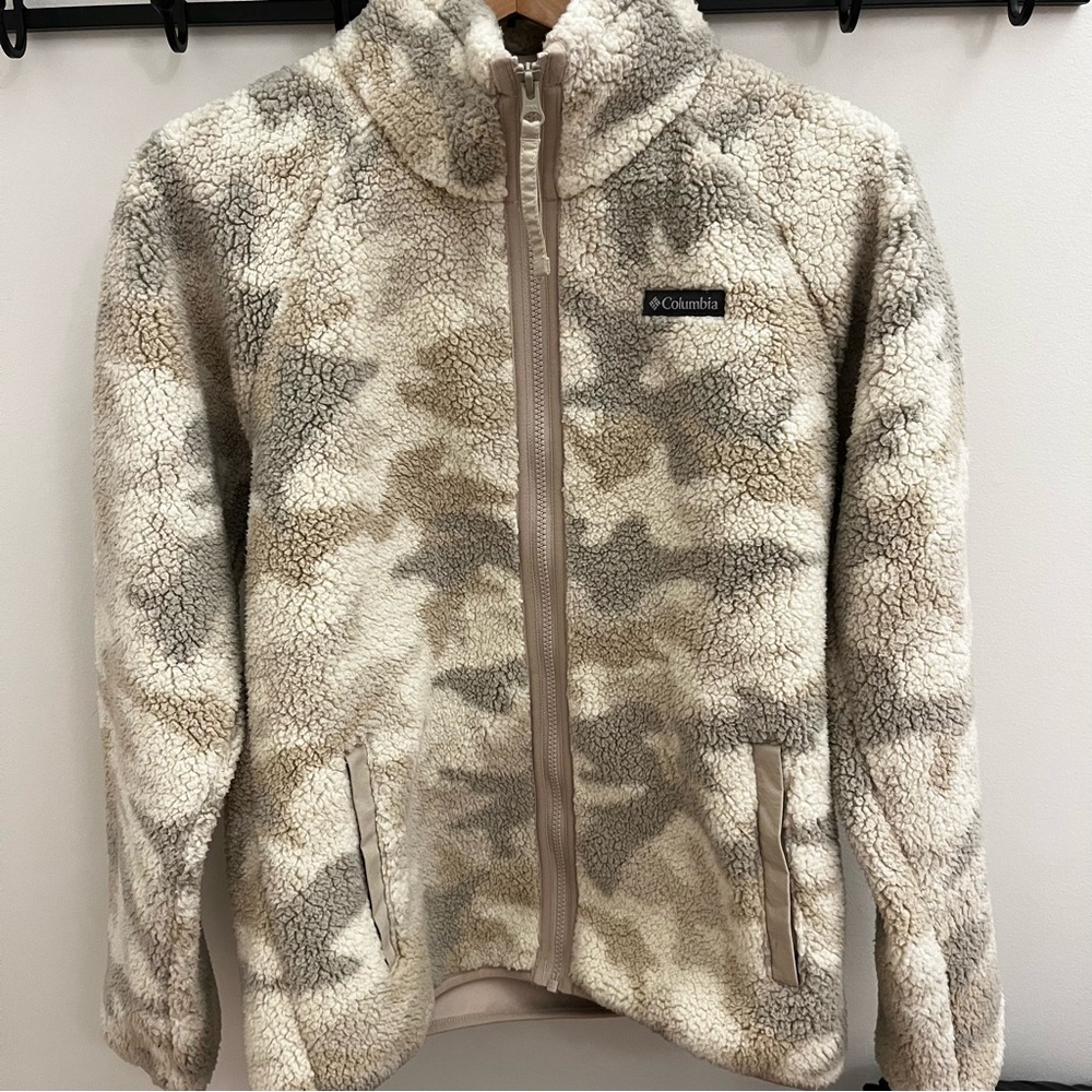 Columbia Sherpa Fleece Zip Up Camo Neutral Cottagecore Gorpcore Jacket S